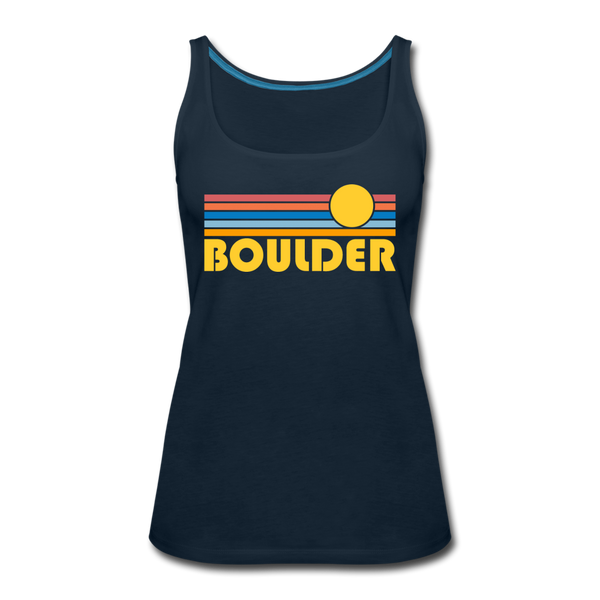 Boulder, Colorado Women’s Tank Top - Retro Sunrise Women’s Boulder Tank Top - deep navy