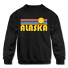 Alaska Youth Sweatshirt - Retro Sunrise Youth Alaska Crewneck Sweatshirt - black