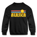 Alaska Youth Sweatshirt - Retro Sunrise Youth Alaska Crewneck Sweatshirt - black