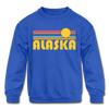 Alaska Youth Sweatshirt - Retro Sunrise Youth Alaska Crewneck Sweatshirt - royal blue