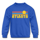 Atlanta, Georgia Youth Sweatshirt - Retro Sunrise Youth Atlanta Crewneck Sweatshirt - royal blue