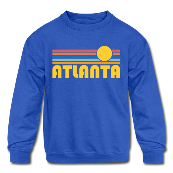 Atlanta, Georgia Youth Sweatshirt - Retro Sunrise Youth Atlanta Crewneck Sweatshirt - royal blue