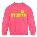Atlanta, Georgia Youth Sweatshirt - Retro Sunrise Youth Atlanta Crewneck Sweatshirt - neon pink