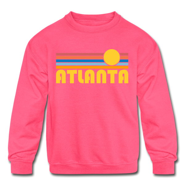 Atlanta, Georgia Youth Sweatshirt - Retro Sunrise Youth Atlanta Crewneck Sweatshirt - neon pink