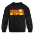Asheville, North Carolina Youth Sweatshirt - Retro Sunrise Youth Asheville Crewneck Sweatshirt - black