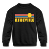 Asheville, North Carolina Youth Sweatshirt - Retro Sunrise Youth Asheville Crewneck Sweatshirt - black