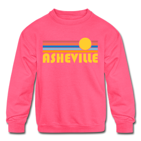 Asheville, North Carolina Youth Sweatshirt - Retro Sunrise Youth Asheville Crewneck Sweatshirt