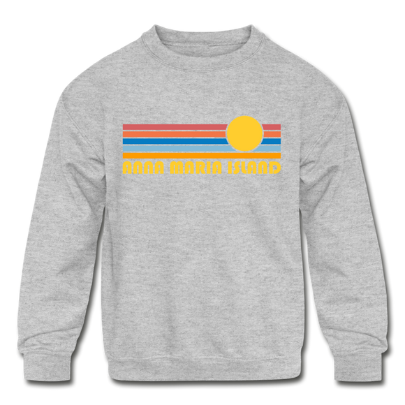 Anna Maria Island, Florida Youth Sweatshirt - Retro Sunrise Youth Anna Maria Island Crewneck Sweatshirt - heather gray