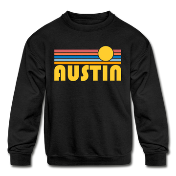 Austin, Texas Youth Sweatshirt - Retro Sunrise Youth Austin Crewneck Sweatshirt - black