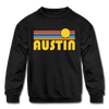 Austin, Texas Youth Sweatshirt - Retro Sunrise Youth Austin Crewneck Sweatshirt - black