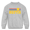 Austin, Texas Youth Sweatshirt - Retro Sunrise Youth Austin Crewneck Sweatshirt - heather gray