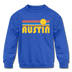 Austin, Texas Youth Sweatshirt - Retro Sunrise Youth Austin Crewneck Sweatshirt - royal blue