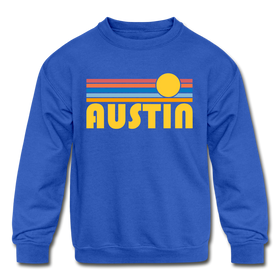 Austin, Texas Youth Sweatshirt - Retro Sunrise Youth Austin Crewneck Sweatshirt