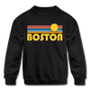 Boston, Massachusetts Youth Sweatshirt - Retro Sunrise Youth Boston Crewneck Sweatshirt - black