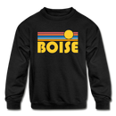 Boise, Idaho Youth Sweatshirt - Retro Sunrise Youth Boise Crewneck Sweatshirt - black