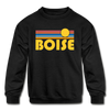 Boise, Idaho Youth Sweatshirt - Retro Sunrise Youth Boise Crewneck Sweatshirt - black