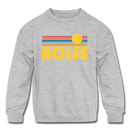Boise, Idaho Youth Sweatshirt - Retro Sunrise Youth Boise Crewneck Sweatshirt - heather gray