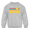 Boise, Idaho Youth Sweatshirt - Retro Sunrise Youth Boise Crewneck Sweatshirt - heather gray