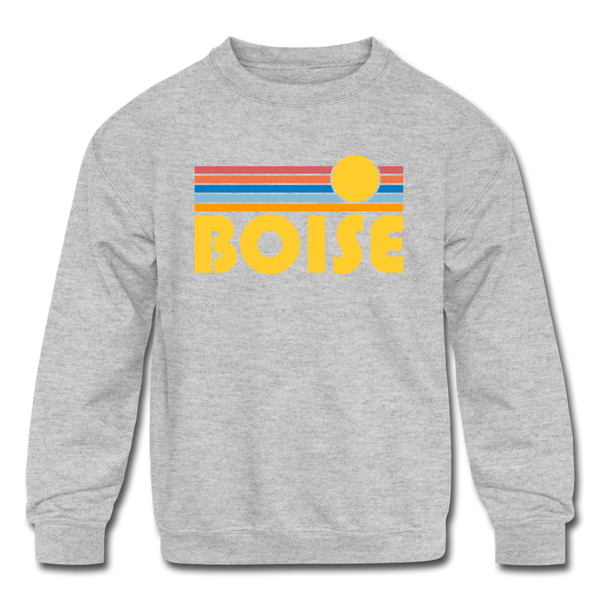 Boise, Idaho Youth Sweatshirt - Retro Sunrise Youth Boise Crewneck Sweatshirt - heather gray