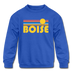 Boise, Idaho Youth Sweatshirt - Retro Sunrise Youth Boise Crewneck Sweatshirt - royal blue
