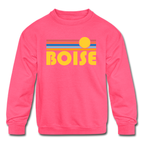 Boise, Idaho Youth Sweatshirt - Retro Sunrise Youth Boise Crewneck Sweatshirt