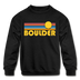 Boulder, Colorado Youth Sweatshirt - Retro Sunrise Youth Boulder Crewneck Sweatshirt - black