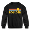 Boulder, Colorado Youth Sweatshirt - Retro Sunrise Youth Boulder Crewneck Sweatshirt - black