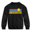 Brooklyn, New York Youth Sweatshirt - Retro Sunrise Youth Brooklyn Crewneck Sweatshirt - black