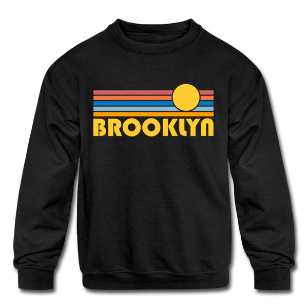 Brooklyn, New York Youth Sweatshirt - Retro Sunrise Youth Brooklyn Crewneck Sweatshirt - black