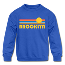 Brooklyn, New York Youth Sweatshirt - Retro Sunrise Youth Brooklyn Crewneck Sweatshirt - royal blue