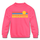 Brooklyn, New York Youth Sweatshirt - Retro Sunrise Youth Brooklyn Crewneck Sweatshirt - neon pink