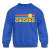 Chicago, Illinois Youth Sweatshirt - Retro Sunrise Youth Chicago Crewneck Sweatshirt - royal blue