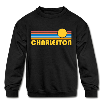 Charleston, South Carolina Youth Sweatshirt - Retro Sunrise Youth Charleston Crewneck Sweatshirt - black