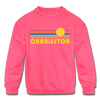 Charleston, South Carolina Youth Sweatshirt - Retro Sunrise Youth Charleston Crewneck Sweatshirt - neon pink