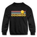 Colorado Youth Sweatshirt - Retro Sunrise Youth Colorado Crewneck Sweatshirt - black