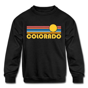 Colorado Youth Sweatshirt - Retro Sunrise Youth Colorado Crewneck Sweatshirt - black