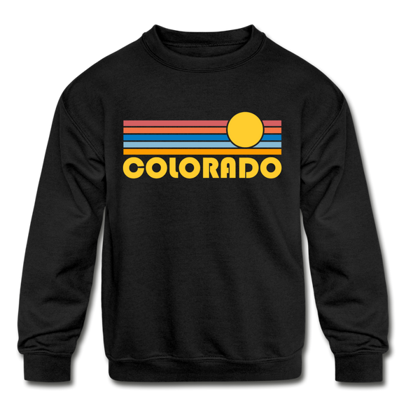 Colorado Youth Sweatshirt - Retro Sunrise Youth Colorado Crewneck Sweatshirt - black