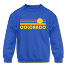Colorado Youth Sweatshirt - Retro Sunrise Youth Colorado Crewneck Sweatshirt - royal blue