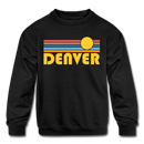 Denver, Colorado Youth Sweatshirt - Retro Sunrise Youth Denver Crewneck Sweatshirt - black