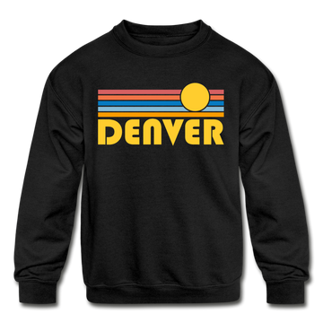 Denver, Colorado Youth Sweatshirt - Retro Sunrise Youth Denver Crewneck Sweatshirt - black