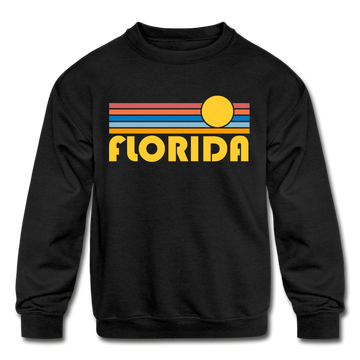 Florida Youth Sweatshirt - Retro Sunrise Youth Florida Crewneck Sweatshirt - black