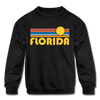 Florida Youth Sweatshirt - Retro Sunrise Youth Florida Crewneck Sweatshirt - black