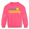 Florida Youth Sweatshirt - Retro Sunrise Youth Florida Crewneck Sweatshirt - neon pink