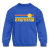 California Youth Sweatshirt - Retro Sunrise Youth California Crewneck Sweatshirt - royal blue
