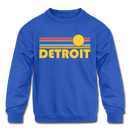Detroit, Colorado Youth Sweatshirt - Retro Sunrise Youth Detroit Crewneck Sweatshirt - royal blue