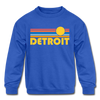Detroit, Colorado Youth Sweatshirt - Retro Sunrise Youth Detroit Crewneck Sweatshirt - royal blue