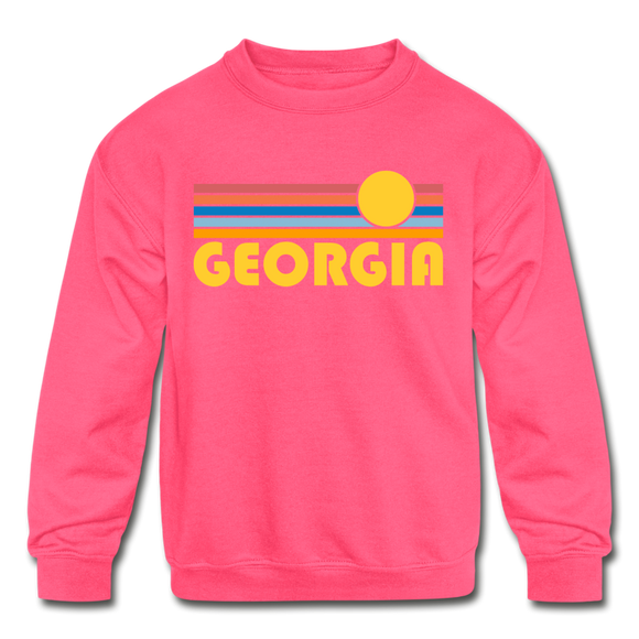 Georgia Youth Sweatshirt - Retro Sunrise Youth Georgia Crewneck Sweatshirt - neon pink
