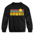 Hawaii Youth Sweatshirt - Retro Sunrise Youth Hawaii Crewneck Sweatshirt - black
