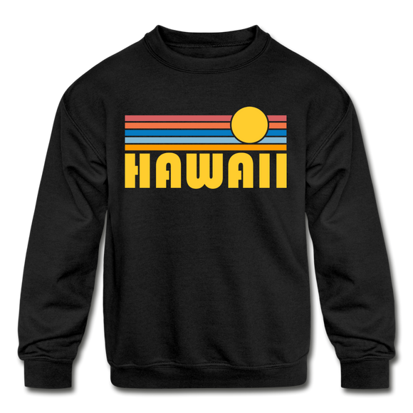 Hawaii Youth Sweatshirt - Retro Sunrise Youth Hawaii Crewneck Sweatshirt - black