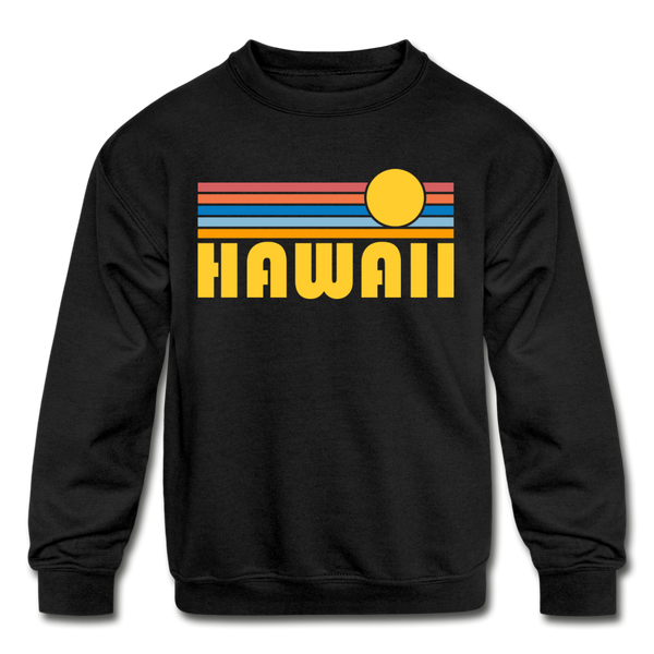 Hawaii Youth Sweatshirt - Retro Sunrise Youth Hawaii Crewneck Sweatshirt - black